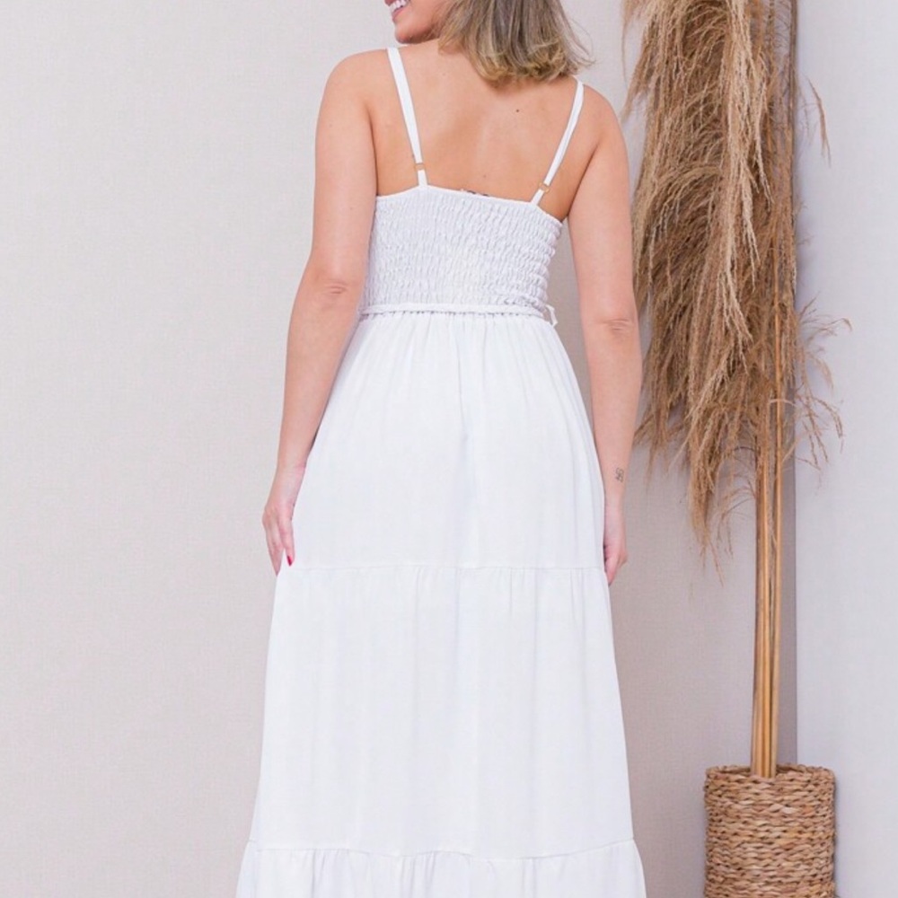 Say What? White Tiered Maxi Sundress Scoop Neck Sleeveless - Picture 7 of 13